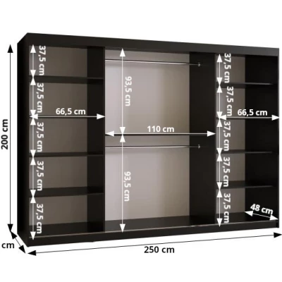 Kleiderschrank mit Spiegel RADKIN 2 – Breite 250 cm, schwarz / weiß