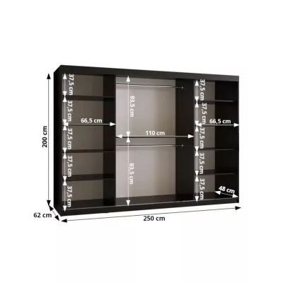 Kleiderschrank mit Spiegel RADKIN 2 – Breite 250 cm, schwarz