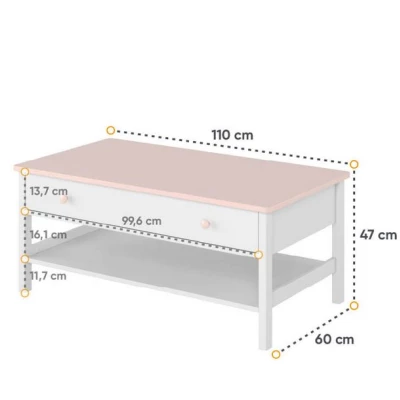 Kinder-Couchtisch LALI – Weiß / Rosa