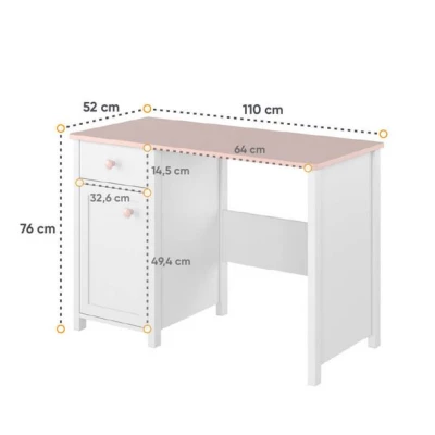 Schreibtisch für Mädchenzimmer LALI – Weiß/Rosa