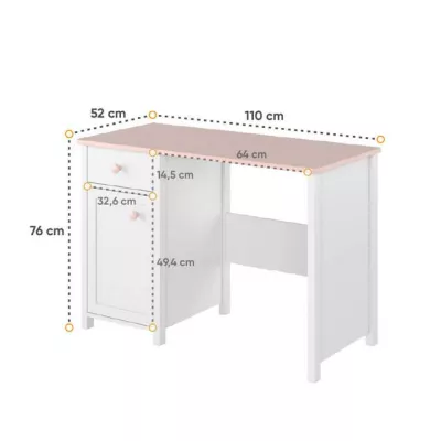 Schreibtisch für Mädchenzimmer LALI – Weiß/Rosa