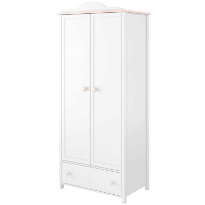 Kinderkleiderschrank LALI – 85 cm, Weiß / Rosa