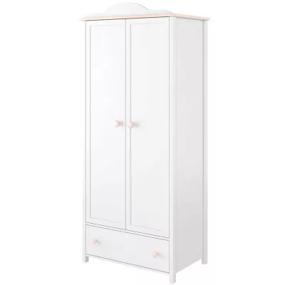 Kinderkleiderschrank LALI – 85 cm, Weiß / Rosa