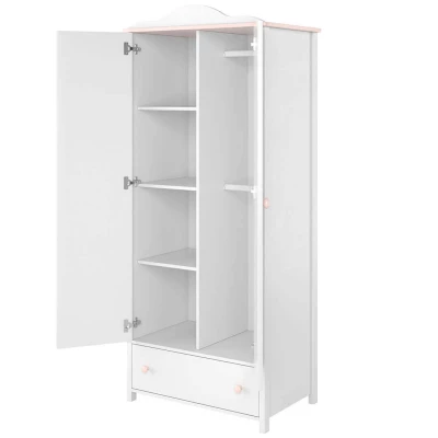 Kinderkleiderschrank LALI – 85 cm, Weiß / Rosa