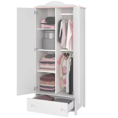 Kinderkleiderschrank LALI – 85 cm, Weiß / Rosa