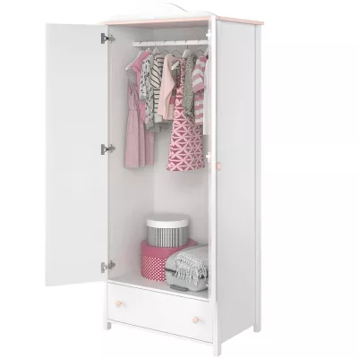 Schrank für Mädchenzimmer LALI – 85 cm, Weiß/Rosa