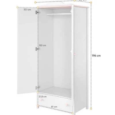 Schrank für Mädchenzimmer LALI – 85 cm, Weiß/Rosa