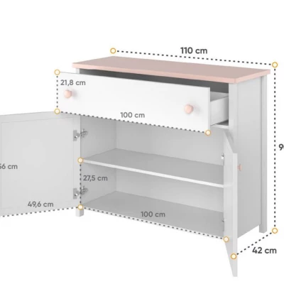 Kommode für Mädchenzimmer LALI – weiß / rosa