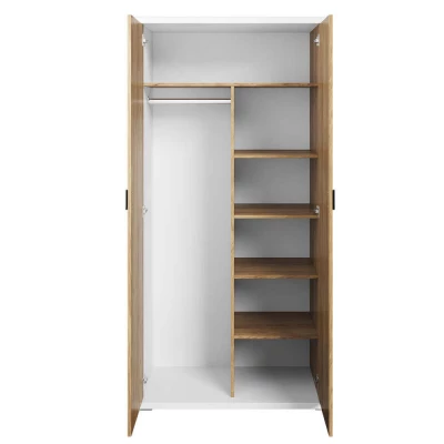 Zweitüriger Kleiderschrank 100 cm PASTORA – Hickory-Nussbaum / weiß