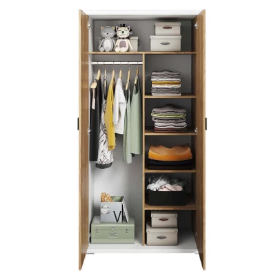 Zweitüriger Kleiderschrank 100 cm PASTORA – Hickory-Nussbaum / weiß