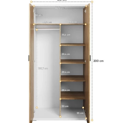 Zweitüriger Kleiderschrank 100 cm PASTORA – Hickory-Nussbaum / weiß