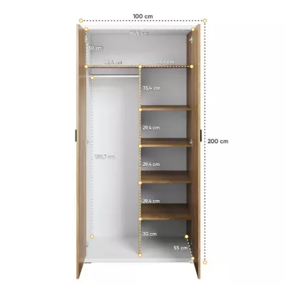 Zweitüriger Kleiderschrank 100 cm PASTORA – Hickory-Nussbaum / weiß