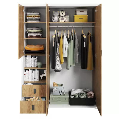 Dreitüriger Kleiderschrank 150 cm PASTORA – Hickory/Weiß