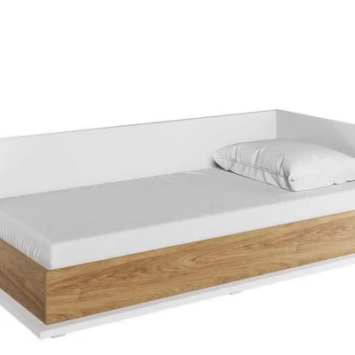 Einzelbett mit Bettkasten PASTORA – 90x200, Hickory-Nussbaum / weiß, rechte Ausführung