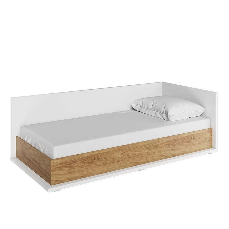 Einzelbett mit Bettkasten PASTORA – 90x200, Hickory-Nussbaum / weiß, rechte Ausführung