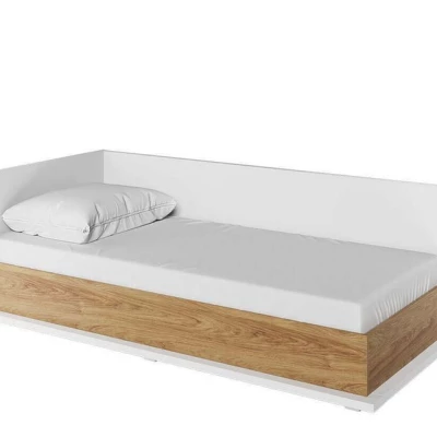 Einzelbett mit Bettkasten PASTORA – 90x200, Hickory-Nussbaum / weiß, linke Ausführung