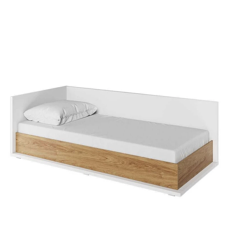 Einzelbett mit Bettkasten PASTORA – 90x200, Hickory-Nussbaum / weiß, linke Ausführung