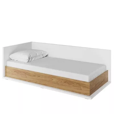 Einzelbett mit Bettkasten PASTORA – 90x200, Hickory-Nussbaum / weiß, linke Ausführung