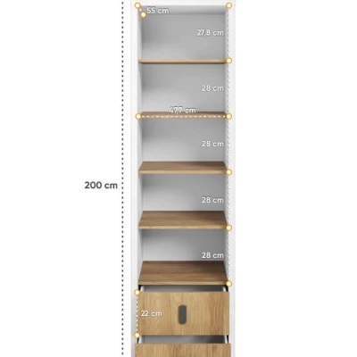 Schmaler Regalschrank PASTORA – Hickory/Weiß