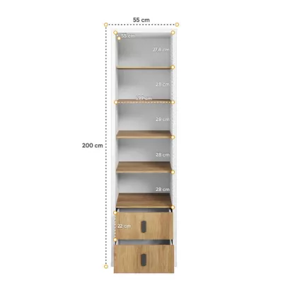 Schmaler Regalschrank PASTORA – Hickory/Weiß