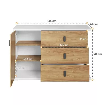 Kombinierte Kommode PASTORA – Hickory-Nussbaum / weiß