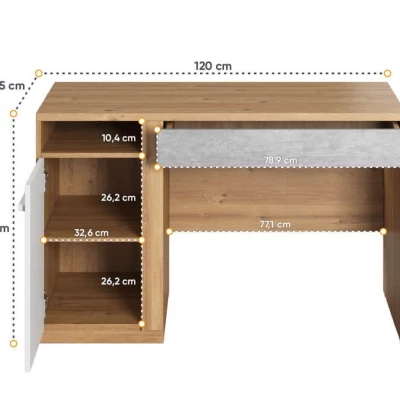 Schreibtisch mit Schublade PANAJA – Eiche Nash / Weiß / Beton