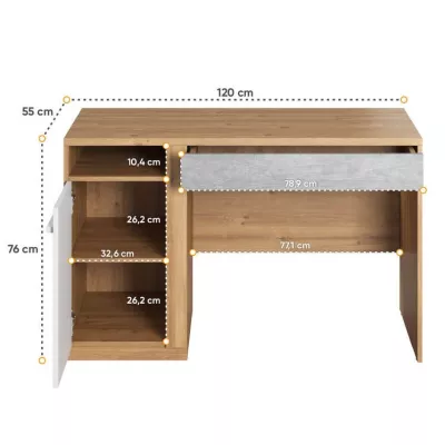 Schreibtisch mit Schublade PANAJA – Eiche Nash / Weiß / Beton