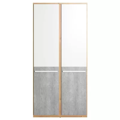 Regalschrank mit Garderobenstange PANAJA – 90 cm, Eiche Nash / weiß / Beton