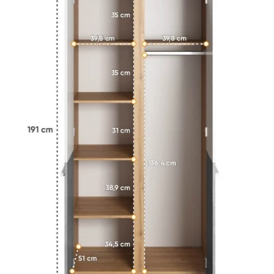 Regalschrank mit Garderobenstange PANAJA – 90 cm, Eiche Nash / weiß / Beton