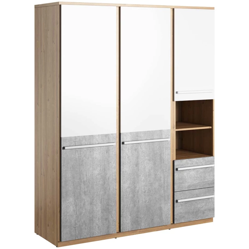 Kombinierter Schrank PANAJA – 150 cm, Nash-Eiche / weiß / Beton