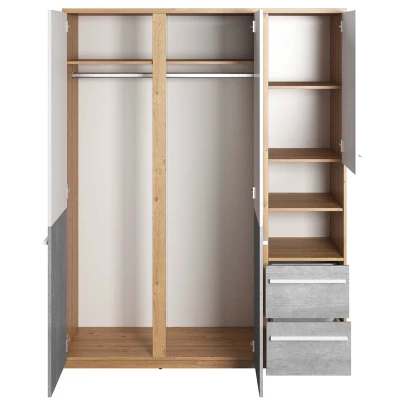 Kombinierter Schrank PANAJA – 150 cm, Nash-Eiche / weiß / Beton