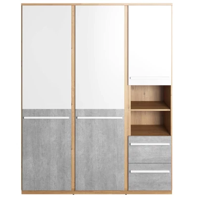 Kombinierter Schrank PANAJA – 150 cm, Nash-Eiche / weiß / Beton