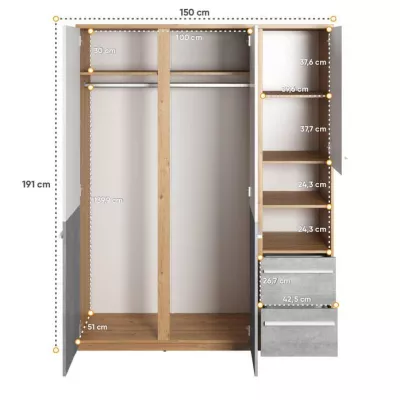 Kombinierter Schrank PANAJA – 150 cm, Nash-Eiche / weiß / Beton