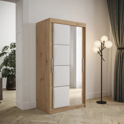 Kleiderschrank mit Schiebetüren 100 cm TALIA – Eiche artisan / weiß