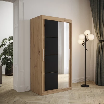 Kleiderschrank mit Schiebetüren 100 cm TALIA – Eiche artisan / schwarz