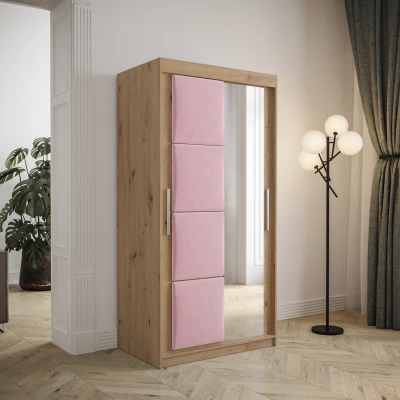 Kleiderschrank mit Schiebetüren 100 cm TALIA – Eiche artisan / rosa