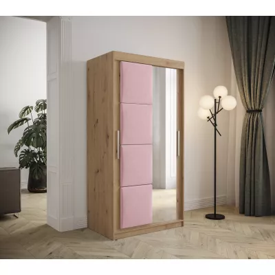 Kleiderschrank mit Schiebetüren 100 cm TALIA – Eiche artisan / rosa