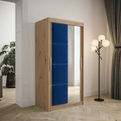 Kleiderschrank mit Schiebetüren 100 cm TALIA – Eiche artisan / blau