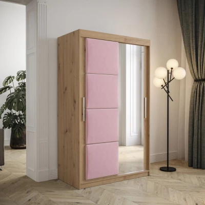 Kleiderschrank mit Schiebetüren 120 cm TALIA – Eiche artisan / rosa