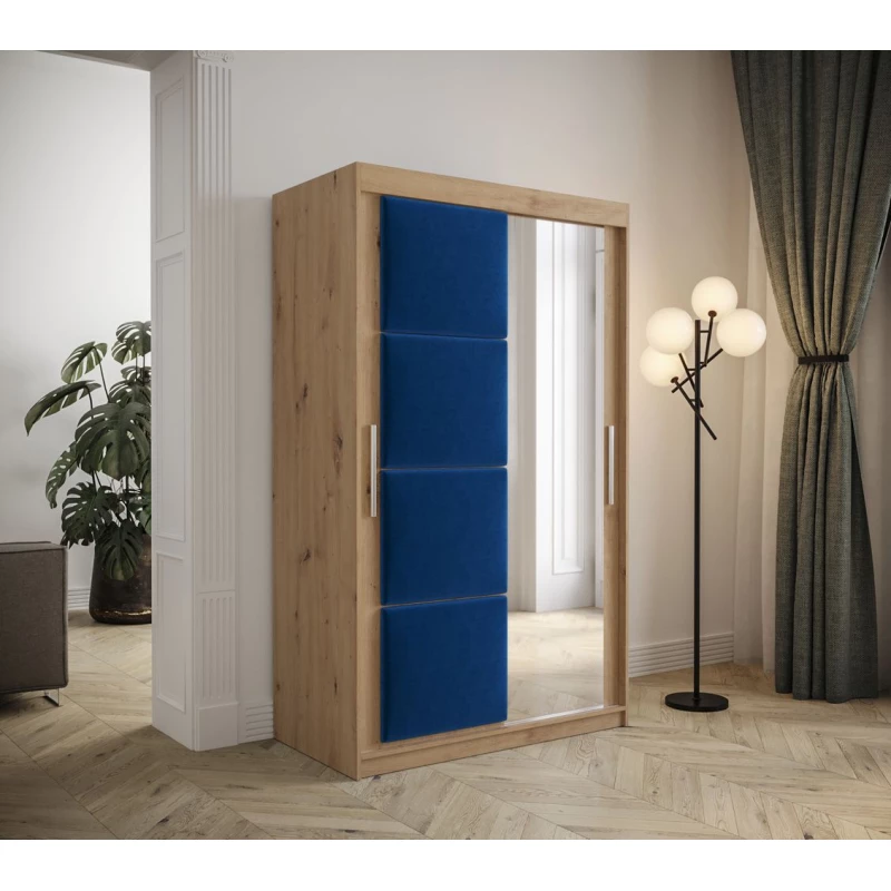 Kleiderschrank mit Schiebetüren 120 cm TALIA – Eiche artisan / blau