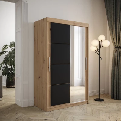 Kleiderschrank mit Schiebetüren 120 cm TALIA – Eiche artisan / schwarz