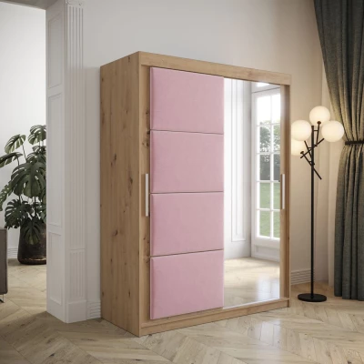 Kleiderschrank mit Schiebetüren 150 cm TALIA – Eiche artisan / rosa