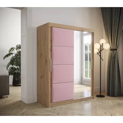 Kleiderschrank mit Schiebetüren 150 cm TALIA – Eiche artisan / rosa