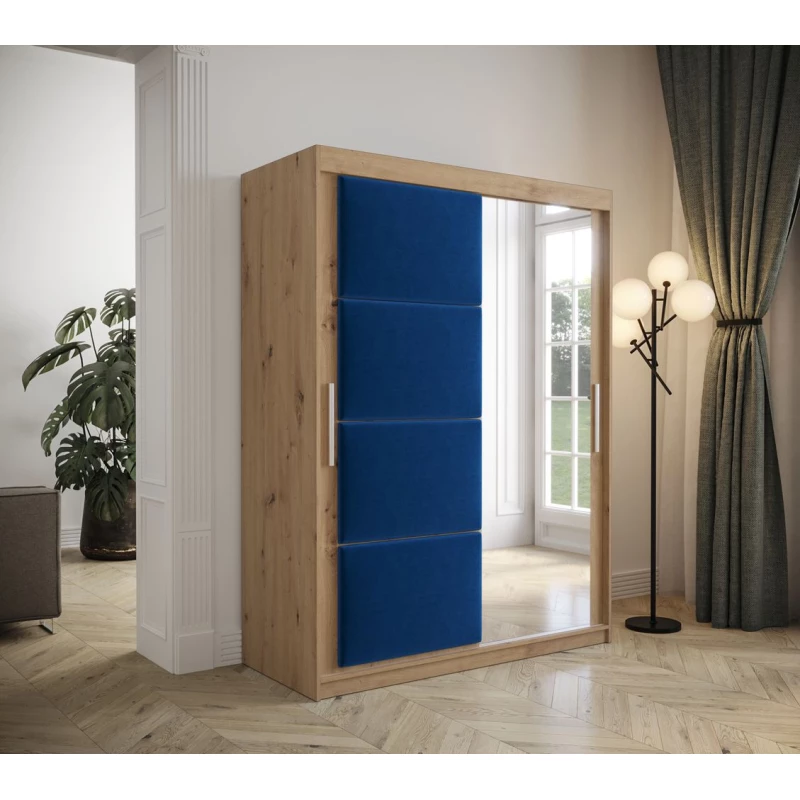 Kleiderschrank mit Schiebetüren 150 cm TALIA – Eiche artisan / blau