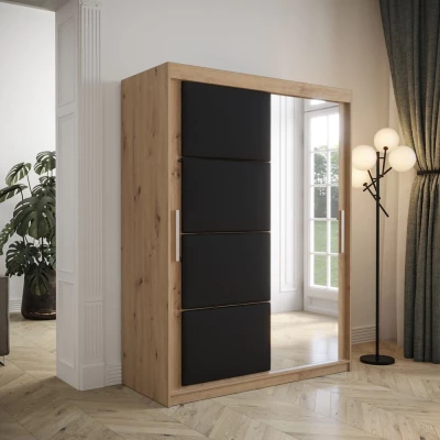 Kleiderschrank mit Schiebetüren 150 cm TALIA – Eiche artisan / schwarz