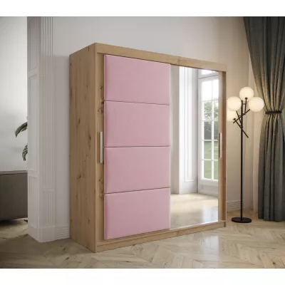 Kleiderschrank mit Schiebetüren 180 cm TALIA – Eiche artisan / rosa