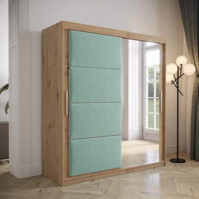 Kleiderschrank mit Schiebetüren 180 cm TALIA – Eiche artisan / türkis