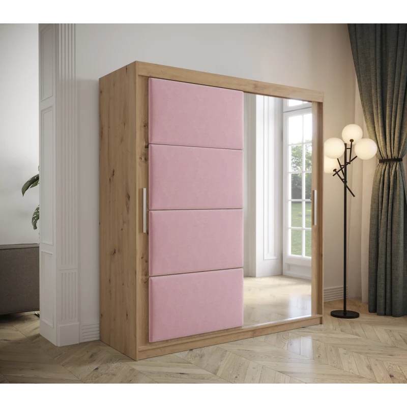 Kleiderschrank mit Schiebetüren 200 cm TALIA – Eiche artisan / rosa