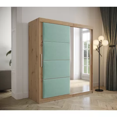 Kleiderschrank mit Schiebetüren 200 cm TALIA – Eiche artisan / türkis