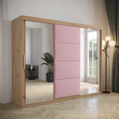 Kleiderschrank mit Schiebetüren 250 cm TALIA – Eiche artisan / rosa